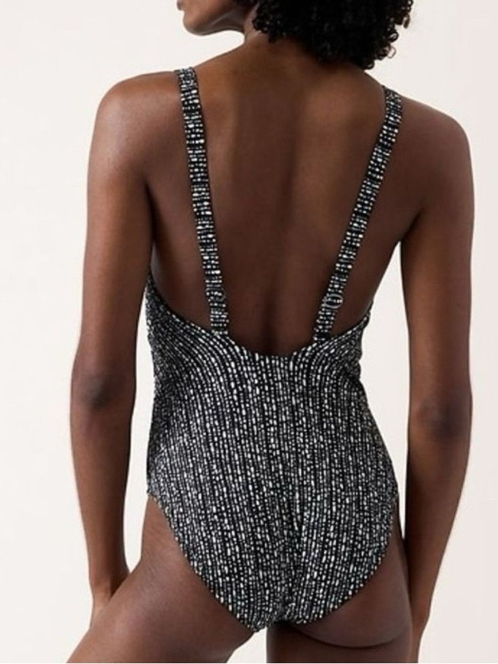 Athleta Hermosa One Piece Swimsuit Size Large Pet Black White Dot Print Low Back - Picture 2 of 9